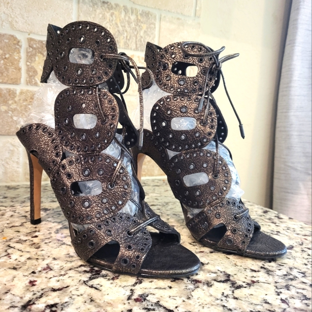 Dolce Vita Women's Haylie Gunmetal Leather Sandals Sz 7.5